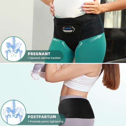 Strenbodi Pregnancy & Maternity Belt with Compression Groin Band - For Hernia, Pelvic Floor Pain Prolapse Belly Band with Groin Straps Uterine Prolapse (Large)