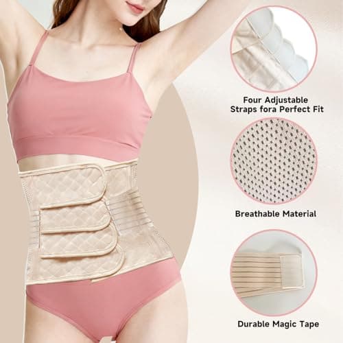 woowruier Postpartum Belly Band, C Section Belly Binder Post Partum, Abdominal Binder Post Surgery Girdle, Faja Postparto para Mujer, (Beige,L)