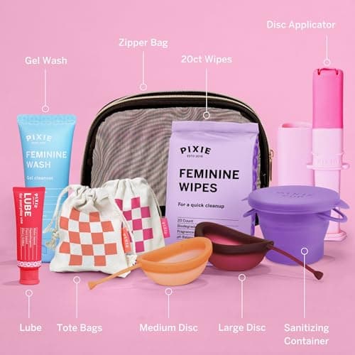 Pixie Menstrual Disc Kit for Feminine Care - Pixie Discs are Designed to Remove Like Tampons - 100% Medical-Grade Silicone - Best Period Disc Starter Kit - Proven to Become A Successful Disc User