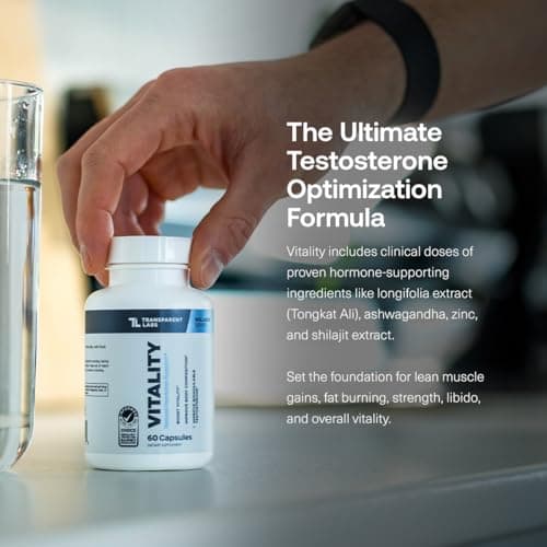 Transparent Labs Vitality Testosterone Booster - Testosterone Supplement for Men with Ashwagandha KSM-66, PrimaVie Shilajit Extract, & DIM to Support Vitality, & Bioavailable Testosterone - 60 Count