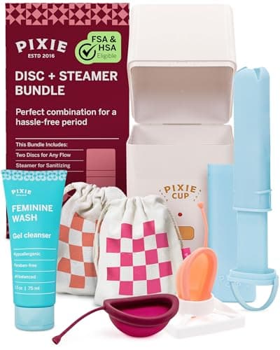 Pixie Menstrual Disc Collection - 2 Reusable Period Discs with Applicator, Sterilizer, Feminine Wash & Totes for Feminine Care, Tampon-Style Insertion - All-in-One Easy Period Solution