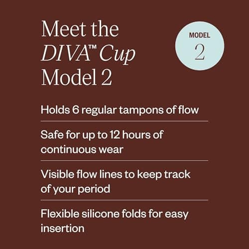 DIVA Cup - Medical Grade Silicone Cup for Period Care - Reusable Menstrual Cup - Up to 12 Hours of Continuous Wear - Model 2 (for Wide Vaginal Canals, Post-Partum & Ages 35+)