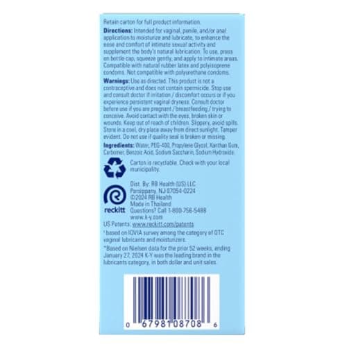 K-Y Liquid Lube, Water-Based Personal Lubricant for Men, Women & Couples, Safe for Anal Use, Safe to Use with Latex Condoms, Body-Friendly Formula, 2.4 FL OZ