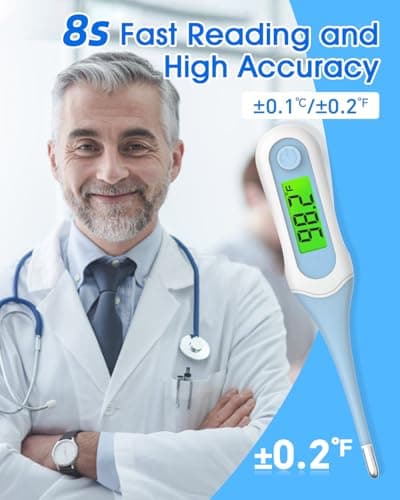 Fiemack Digital Oral Thermometer for Adults and Kids, 8s Fast Reading, Accurate & Safe Thermometer for Baby with Fever Alarm, °C/°F Switchable, 3 Colors Backlit Medical Rectal Thermometers