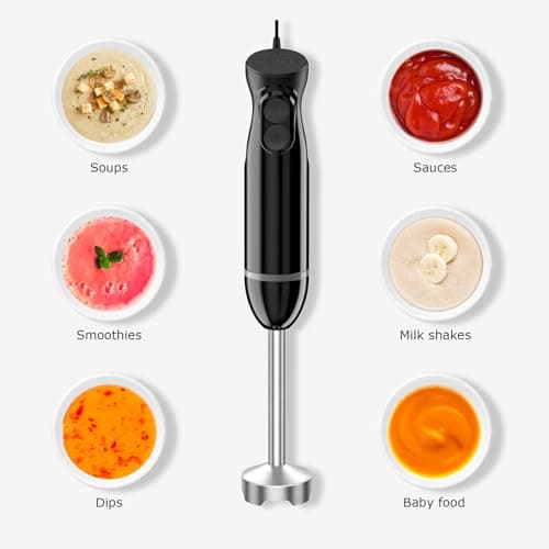 Bonsenkitchen Hand Blender, Immersion Blender with 2 Mixing Speed, Electric Handheld Mixer Portable Stick Mixer with Stainless Steel Blades for Soup, Smoothie, Puree, Baby Food