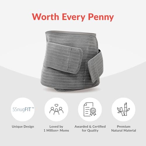 Mamaway SSnugFit Postpartum Belly Band – Ultra-Breathable, Contoured C-section Belly Binder, Postnatal Girdle for Abdominal Support & Back Pain Relief, Made with Soft, Skin-Friendly Fabric