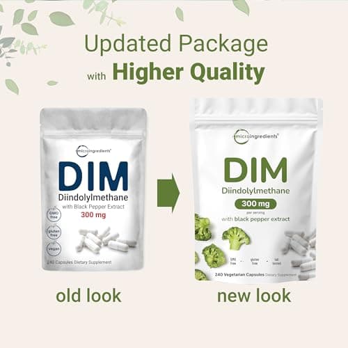 DIM Active Supplement, DIM 300mg, 240 Veggie Capsules (8-Month Supply), 2 in 1 Formula, Estrogen Metabolism, Premium DIM-Plus Broccoli Extract Supplement With Black Pepper for Better Absorption