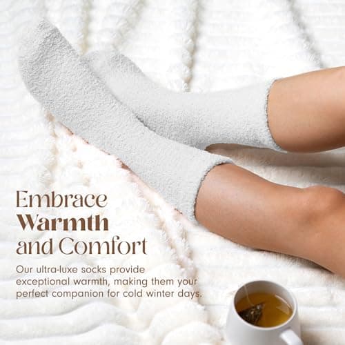 Unboxme Cloud Fuzzy Socks, Unisex Warm Cozy Sleep & Bed Slipper Socks, One Size Fits Most (US 6-12), Gift-Ready Packaging, 100% Polyester, White