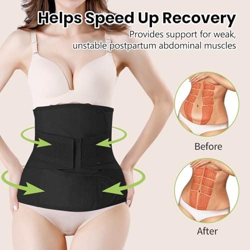 Postpartum Girdle C-Section Recovery Belt Back Support Belly Wrap Belly Band Shapewear (Black,L)