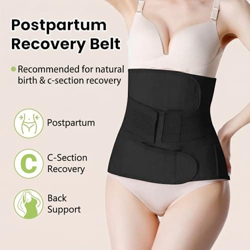 Postpartum Girdle C-Section Recovery Belt Back Support Belly Wrap Belly Band Shapewear (Black,L)