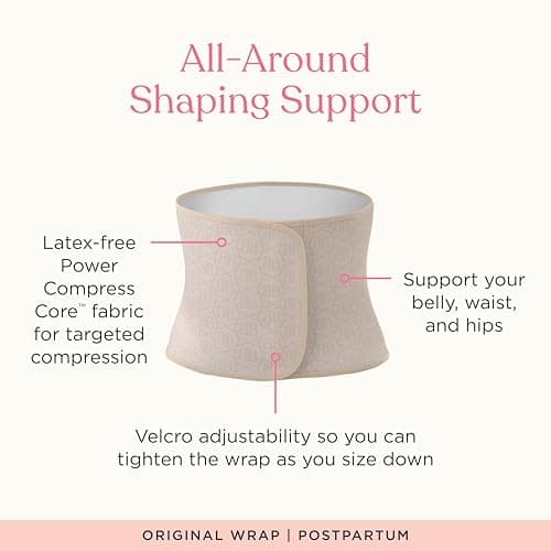 Belly Bandit Original Postpartum Belly Wrap - Adjustable Compression Abdominal Binder for Recovery - Supports Core, Waist, Back After Childbirth - Eases Discomfort, Promotes Movement - Nude, Small