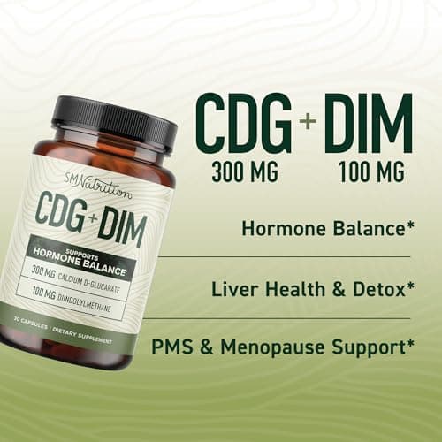Calcium D-Glucarate with DIM Supplement for Estrogen Detox & Hormone Balance for Women & Men | Detox & Cleanse, Hormonal Acne, Menopause & CDG for Liver Support | Non-GMO, Third-Party Tested | 30ct