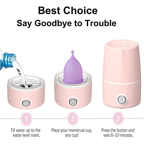 Mottery Menstrual Cup Sterilizer Period Cup Steamer Cleaner Machine High Temperature Wash Your Cup 99.9% Dirty 8 Minutes - Feminine Hygiene - Leak-Free (Pink Color)