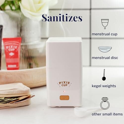 Pixie Menstrual Cup Steam Cleaner - Wash Your Cup + Kill 99.9% of Germs with Cleanser Steam for Feminine Care - 3 Minutes and Your Period Cup is Sterile! Automatic Shut Off - FSA Eligible (White)
