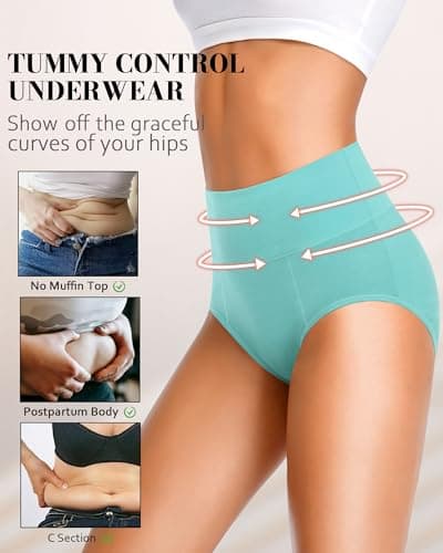 Eiggam Tummy Control Underwear for Women High Waisted Cotton Postpartum Underwear Comfy Stretch Briefs Soft Ladies Undies C-Section Panties Multipack Large