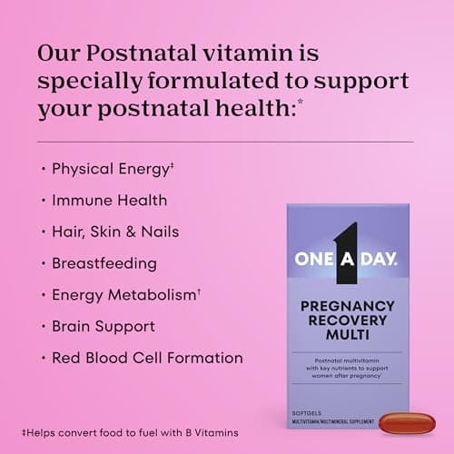 One A Day Postnatal Vitamins for Women, Postnatal Multivitamin with Folic Acid, Omega-3 DHA, B Vitamins, Support Immune Health, Breastfeeding, Post Partum Essential Nutrients for Women, 60 Ct