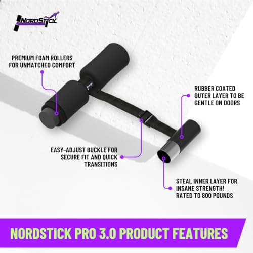 NordStick Pro 3.0 Nordic Hamstring Curl Strap The Original Hamstring curl Exercise for Home and Travel - 5 Second Set up for Nordic curl, sit ups, abs and core Strength Training - up to 800 pounds