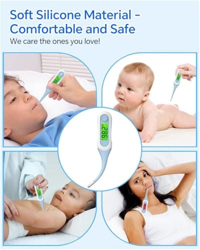 Fiemack Digital Oral Thermometer for Adults and Kids, 8s Fast Reading, Accurate & Safe Thermometer for Baby with Fever Alarm, °C/°F Switchable, 3 Colors Backlit Medical Rectal Thermometers