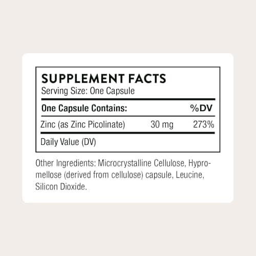 THORNE - Zinc Picolinate 30 mg - Well-Absorbed Zinc Supplement for Growth and Immune Function - Promotes Healthy Skin & Eyes* - Third-Party Certified - Gluten, Dairy & Soy-Free - 60 Capsules