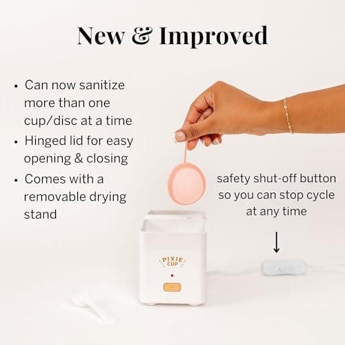 Pixie Menstrual Cup Steam Cleaner - Wash Your Cup + Kill 99.9% of Germs with Cleanser Steam for Feminine Care - 3 Minutes and Your Period Cup is Sterile! Automatic Shut Off - FSA Eligible (White)