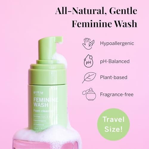 Pixie Feminine Wash – Healthy Foaming Cleaner with Natural Ingredients – More Foam Wash in Bottle Than Any Other Brand – pH Balanced & Plant Based – for Your Menstrual Cups and Discs, 2.5 Fluid oz