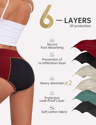 ALLBASE Womens Leakproof Period Underwear Heavy Flow Washable Postpartum Protection Panties High Absorbency Cotton High Waist Menstrual Briefs Multicolor(3 Pack Regular & Plus Size)