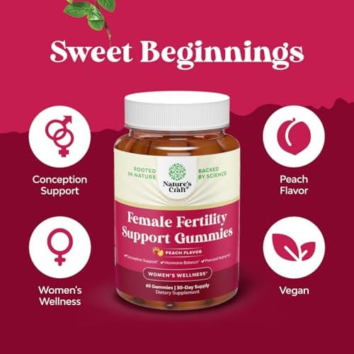 Fertility Gummies for Women Trying to Conceive - Yummy Gummy Fertility Supplement for Women with Myo-Inositol Folic Acid & Vitex Chasteberry - Vegan Non-GMO & Gluten Free - Juicy Peach - 60 Count