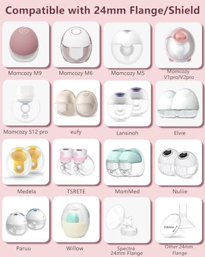 4Pcs Breast Pump Flange Insert 16mm Compatible with Momcozy/Spectra/Medela/eufy/Elvie/Lansinoh/Paruu P10 Breast Pump, Fit for Momcozy M5/M9/M6/V2 Pro/V2 pro/S12 Pro/eufy E10 S1 S1 Pro, 24mm Flange