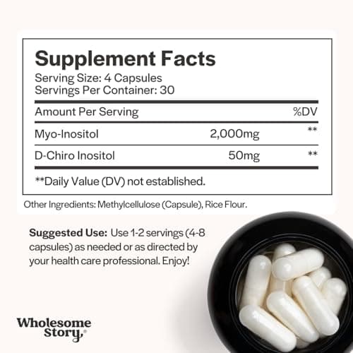 Wholesome Story Myo-Inositol & D-Chiro Inositol Supplement for Women | Fertility Supplements for Hormonal Balance & Ovarian Health Support | Myoinositol | Ideal 40:1 Ratio | 30 Servings