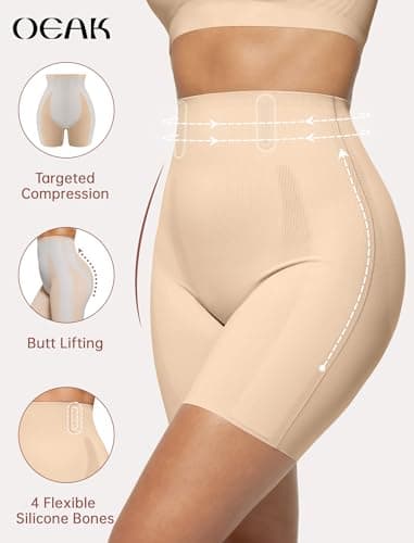 OEAK Tummy Control Shapewear for Women Seamless Girdle High Waisted Body Shaper Underwear Panty Smooth Under Dress Shapewear Nude Shorts M