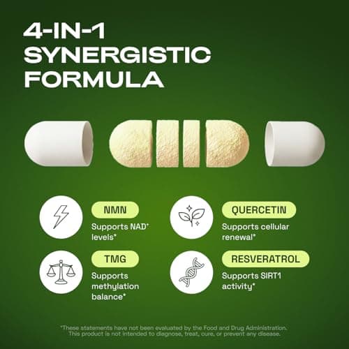 Cata-Kor NMN Supplement – 4-in-1 NAD Supplement with Quercetin | TMG | Resveratrol – NMNH Alternative – Supports Cellular Energy & NAD+ Level – 60 Capsules – Third-Party Tested (1 Pack)
