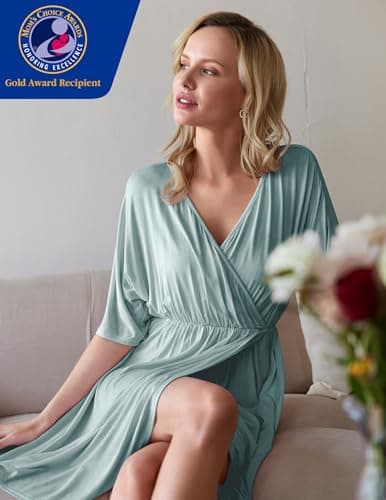 Ekouaer 3 in 1 Labor/Delivery/Hospital Gown Maternity Dress Nursing Nightgown Sleepwear for Breastfeeding, Celadon Green, Medium