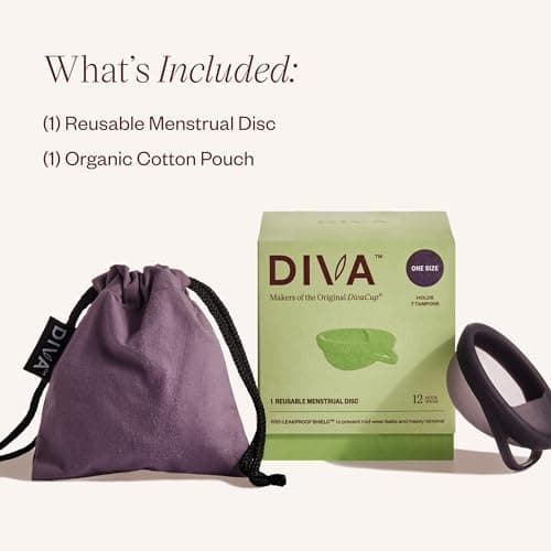 Diva Disc - Comfortable, Reusable Menstrual Disc with Leakproof Shield - for Up to 12 Hours of Continuous Wear - 100% Medical Grade Silicone - Holds 7 Tampons of Flow - One Size Fits Most
