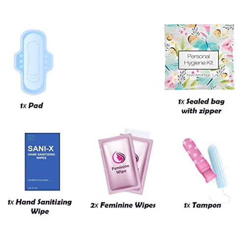 Menstrual Kit All-in-One 10 Pack | Convenience on The Go | Period Kit Pack for Travelling, Tweens & Teenager | Individually Wrapped Feminine Hygiene Product (Butterflies)