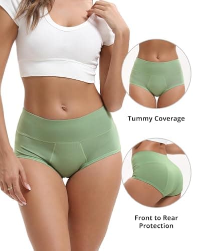 INNERSY Women's Bamboo Viscose Heavy Flow Period Underwear High Waisted Leakproof Panties 3 Pack(Large,Black/Gray/Green)