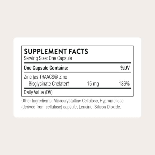 THORNE - Zinc Bisglycinate 15 mg - Highly Absorbable Zinc Supplement - Supports Immune System, Eye, Skin & Reproductive Health* - Third-Party Certified - Gluten, Dairy & Soy-Free - 60 Capsules