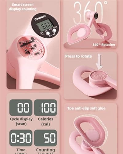 Pelvic Floor Trainer Women, 2025 New Upgraded Thigh Trainer, Intelligent Counting, 360° Rotation, Anti Slip Design, Thigh Toner Workout (Pink)