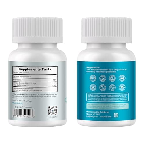 Heivy Pure Lactase Enzyme 9000 FCC Dairy Relief Fast Acting Supplement, Lactose Intolerance Pills 90 Count (Pack of 1)