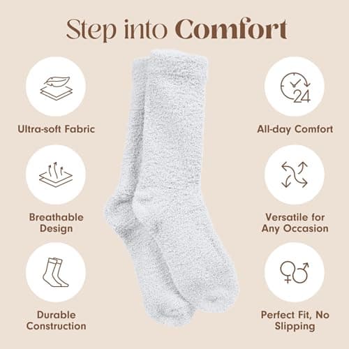 Unboxme Cloud Fuzzy Socks, Unisex Warm Cozy Sleep & Bed Slipper Socks, One Size Fits Most (US 6-12), Gift-Ready Packaging, 100% Polyester, White