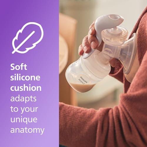 Philips Avent Manual Breast Pump, Easy Pumping with Natural Motion Technology, Silicone Cushion, 4oz Natural Bottle, Sealing Disc, Screw Ring, Transparent, Model SCF430/03