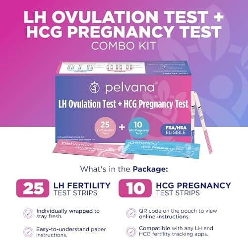 Pelvana Pregnancy and Ovulation Test Strips Combo Kit - 25 LH Fertility Test Strips + 10 Pregnancy HCG Checker Kits - Identify Your Peak Fertility Days - Easy at Home Ovulation Tests (35 Piece Kit)