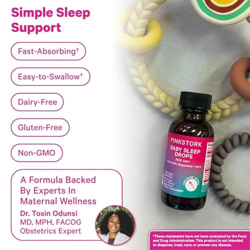 Pink Stork Baby Sleep Drops, Naturally Support Sleep Without Melatonin for Infants, Toddlers, and Kids, Chamomile and Magnesium, Baby Essentials for Bedtime, 1 oz, 30 Servings