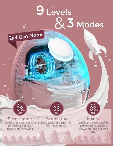 Momcozy Breast Pump Hands Free Mobile Style | M6, Wearable Breastfeeding Electric Breast Pump Ideal Rhythm More Milk, DoubleFit Flange More Fit & Discreet with 3 Modes 9 Levels, 24mm - 2 Pack Cozy Red