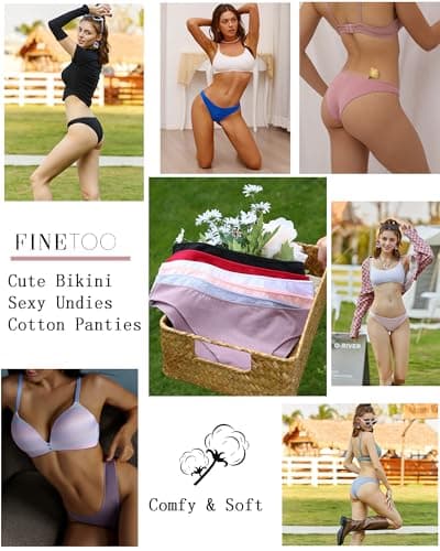 FINETOO 6 Pack Cotton Underwear for Women Cute Low Rise Bikini Panties High Cut Cheeky Underwear Womens Lingerie Outfits Clothes