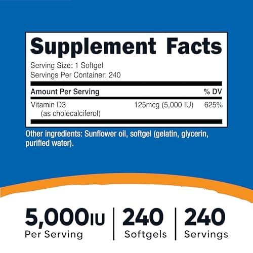 Nutricost Vitamin D3 5,000 IU (125mcg), 240 Softgels - Non-GMO and Gluten Free Vitamin D