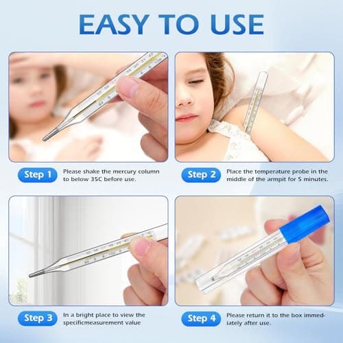 Ciieeo 5Pcs Glass Temperatures Measurement Adult, Temperature Gauge Accurate Temperatures Measurement Testing Tools with Case, Dual Scale Measurement Stick for Oral Underarm Families General Use