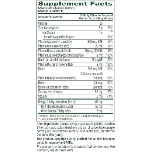 vitafusion PreNatal Gummy Vitamins, Raspberry Lemonade Flavor, Prenatal Vitamin Supplement for Women with Folate and DHA, 45 Day Supply, 90 Count