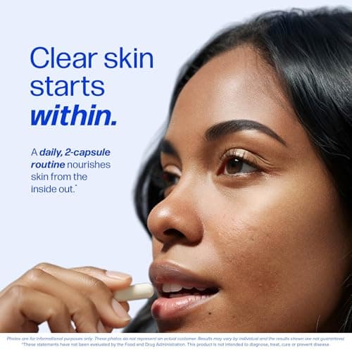 Clear Skin Supplement with Zinc, DIM & Probiotics | 3-in-1 Balance, Glow & Health Skin Support | Triple Action Hyaluronic Acid, Niaciminide & Vitamins for Hormone, Complexion & Gut Support | 60 Ct