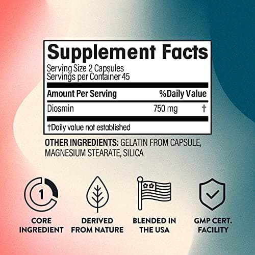 NGL Pure Diosmin 750 mg - Citrus Bioflavonoids for Blood Circulation, Leg Veins Health, Purity Guarantee 90 Capsules