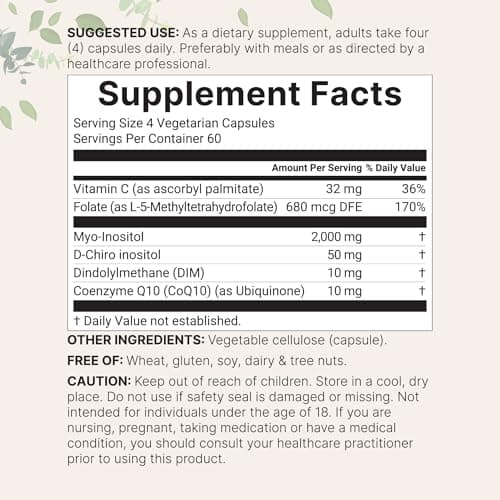 Myo-Inositol & D-Chiro Inositol 2,050mg | 240 Veggie Capsules + Vitamin C, Folate, DIM, & CoQ10 | Inositol Supplement for Women | 40:1 Ratio | Hormonal Balance & Ovarian Support | Filler Free